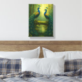 Peacock Pair in het betoverde bos Canvas Afdruk (Insitu (Slaapkamer))