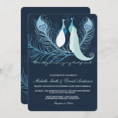 Peacock Pair Tortelduifjes Blue Wedding Invite Kaart (Voorkant / Achterkant)