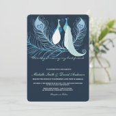 Peacock Pair Tortelduifjes Blue Wedding Invite Kaart (Staand voorkant)
