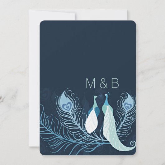 Peacock Pair Tortelduifjes Blue Wedding Invite Kaart (Achterkant)