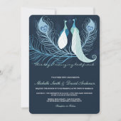 Peacock Pair Tortelduifjes Blue Wedding Invite Kaart (Voorkant)
