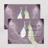 Peacock Pair Tortelduifjes Paars bruiloft RSVP (Voorkant / Achterkant)