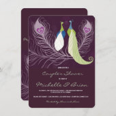 Peacock Pair Tortelduifjes Paarse bruiloft Kaart (Voorkant / Achterkant)