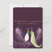 Peacock Pair Tortelduifjes Paarse bruiloft Kaart (Achterkant)