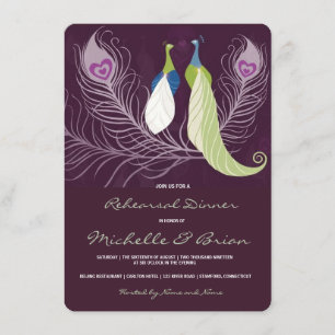 Peacock Pair Tortelduifjes Paarse repetitie Dinner Kaart