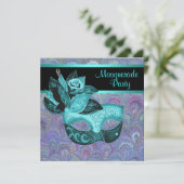 Peacock Paisley Blauwgroen Blauwe Paarse Masquerad Kaart (Staand voorkant)