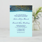 Peacock Paisley Blauwgroen Blue Wedding Invitation Kaart (Staand voorkant)