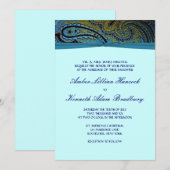 Peacock Paisley Blauwgroen Blue Wedding Invitation Kaart (Voorkant / Achterkant)