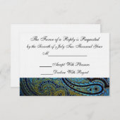 Peacock Paisley Indiase bruiloft uitnodiging RSVP (Voorkant / Achterkant)