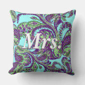 Peacock Paisley Paars en Green Brides Kussen (Voorkant)