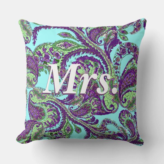 Peacock Paisley Paars en Green Brides Kussen (Voorkant)