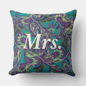 Peacock Paisley Paars en Green Brides Kussen (Voorkant)