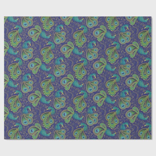 Peacock Paisley Pattern Blue Cadeaupapier (Vlak)