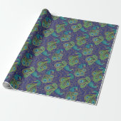 Peacock Paisley Pattern Blue Cadeaupapier (Uitgerold)