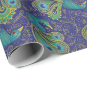 Peacock Paisley Pattern Blue Cadeaupapier (Rol Hoek)