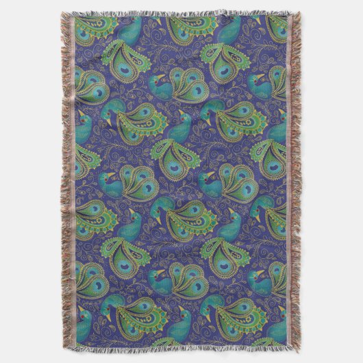 Peacock Paisley Pattern Blue Deken (Voorkant Verticaal)
