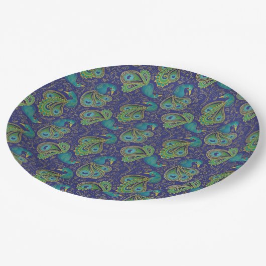 Peacock Paisley Pattern Blue Papieren Bordje (Gekanteld)