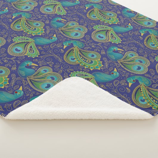 Peacock Paisley Pattern Blue Sherpa Deken (3/4)