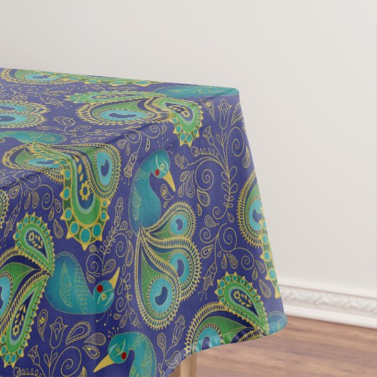 Peacock Paisley Pattern Blue Tafelkleed (Voorbeeld)