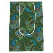 Peacock Paisley Pattern Green Medium Cadeauzakje (Achterkant)