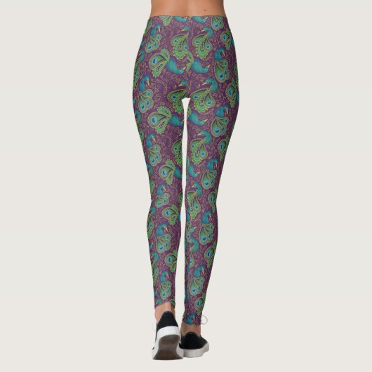 Peacock Paisley Pattern Purple Leggings (Achterkant)