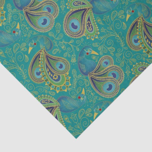 Peacock Paisley Pattern Teal Tissuepapier (Detail)