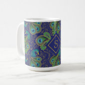 Peacock Paisley Royal Blue Monogram Koffiemok (Voorkant links)