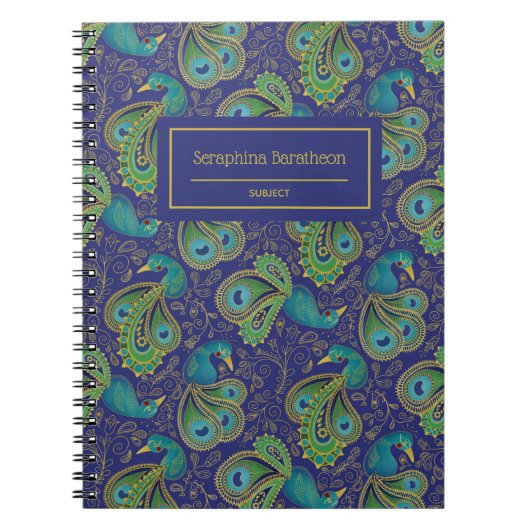 Peacock Paisley Royal Blue Monogram Notitieboek (Voorkant)