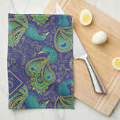 Peacock Paisley Royal Blue Monogram Theedoek (Quarter Fold)