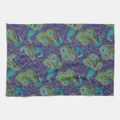 Peacock Paisley Royal Blue Monogram Theedoek (Horizontaal)