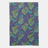 Peacock Paisley Royal Blue Monogram Theedoek (Verticaal)