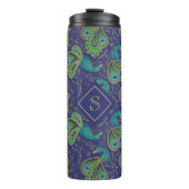 Peacock Paisley Royal Blue Monogram Thermosbeker (Voorkant)