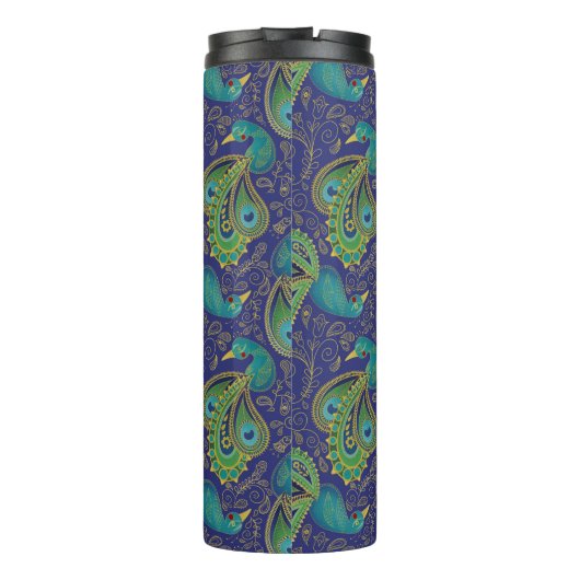 Peacock Paisley Royal Blue Monogram Thermosbeker (Achterkant)