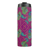 Peacock Paisley Royal Pink Fuchsia Monogram Thermosbeker (Voorkant)