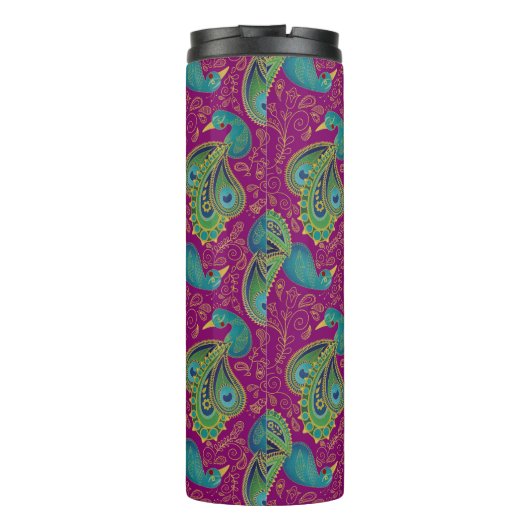 Peacock Paisley Royal Pink Fuchsia Monogram Thermosbeker (Achterkant)