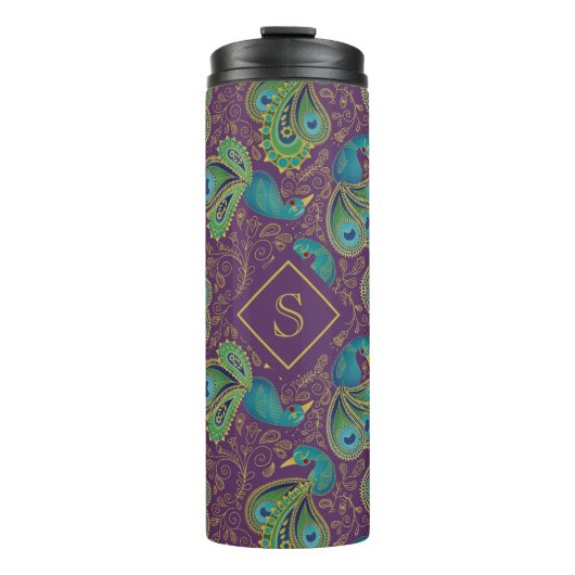 Peacock Paisley Royal Purple Monogram Thermosbeker (Voorkant)