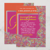 Peacock Paisley Tangerine Mustard Yellow Fuchsia Kaart (Voorkant / Achterkant)