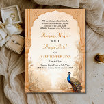 Peacock Palm Garden Indiase Terracotta bruiloft Kaart<br><div class="desc">Vier uw speciale dag met onze Peacocks Floral Garden Indian Terracotta Wedding Invitation. Met ingewikkelde bloemige design,  levendige pauwmotieven en rijke terracotta tinten,  combineert het traditie prachtig met elegantie.</div>