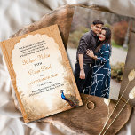 Peacock Palm Garden Indische foto bruiloft Kaart<br><div class="desc">Vier uw speciale dag met onze Peacocks Floral Garden Indian Terracotta Wedding Invitation. Met ingewikkelde bloemige design,  levendige pauwmotieven en rijke terracotta tinten,  combineert het traditie prachtig met elegantie.</div>