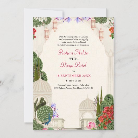 Peacock Palm Garden Indische kleurrijke bruiloft Kaart (Voorkant)