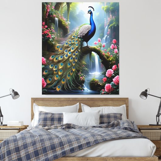 Peacock Paradise Canvas Afdruk (Insitu (Slaapkamer))
