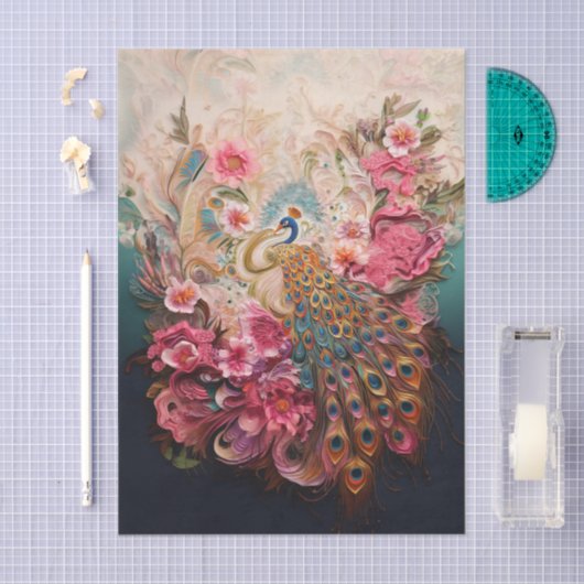 Peacock Paradise: Ornate Floral & Feather Art Tissuepapier (Craft)