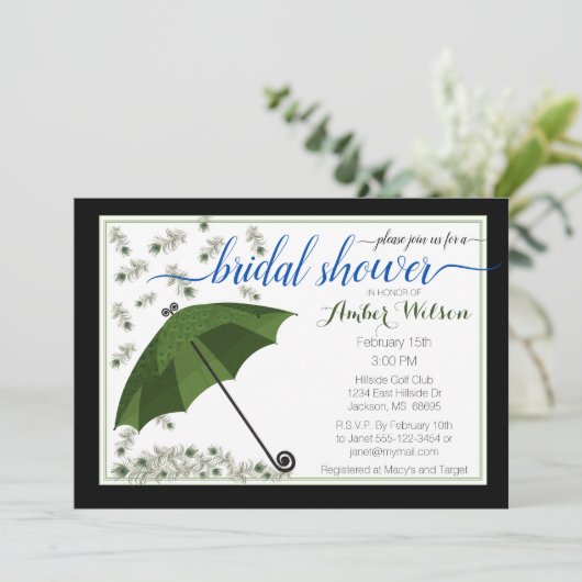 Peacock paraplu bruids douche uitnodiging (Staand voorkant)