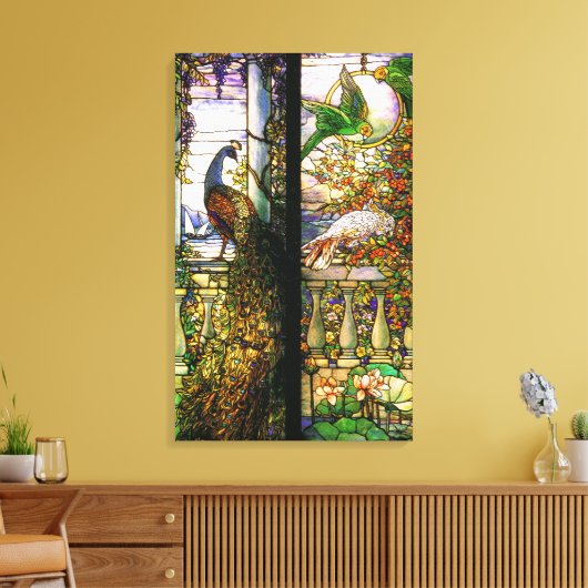 Peacock Parrot Bird Glas in lood Stretched Canvas (Insitu (Woonkamer))