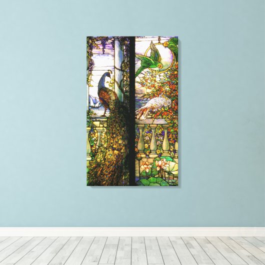 Peacock Parrot Bird Glas in lood Stretched Canvas (Insitu (Houten vloer))