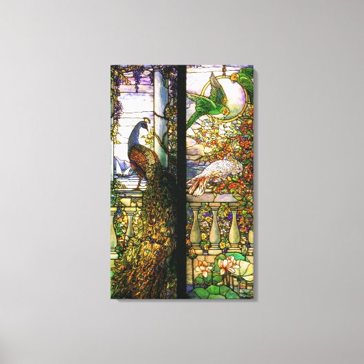 Peacock Parrot Bird Glas in lood Stretched Canvas (Voorkant)