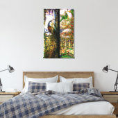 Peacock Parrot Bird Glas in lood Stretched Canvas Afdruk (Insitu (Slaapkamer))