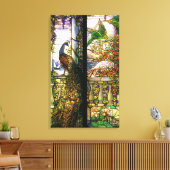 Peacock Parrot Bird Glas in lood Stretched Canvas Afdruk (Insitu (Woonkamer))