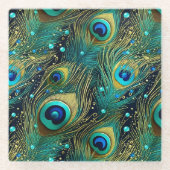 Peacock Passion Sierkussen Glazen Onderzetter (Voorkant)