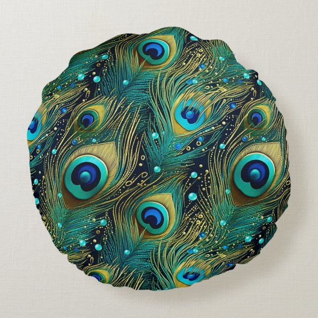 Peacock Passion Sierkussen Rond Kussen (Achterkant)